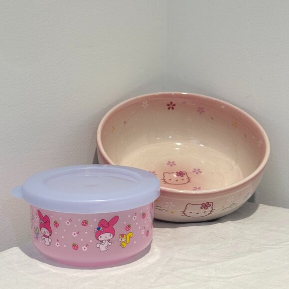Hello Kitty Bowl & My Melody Tupperware – Sanrio Kawaii Kitchen Set Dining Cook - Picture 1 of 4